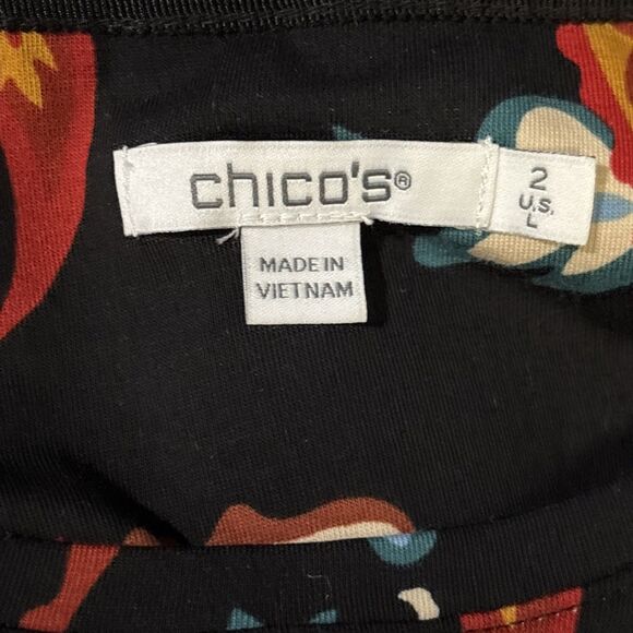 Chico's Top Women's Size 2 Large Colorful Paisley Puff Sleeve Cotton Stretch - Picture 11 of 13